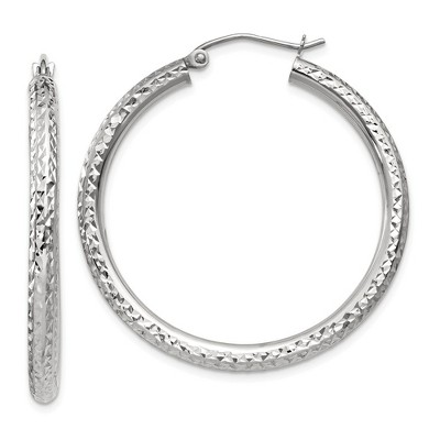 Black Bow Jewelry 3mm, 14k White Gold Diamond-cut Hoops, 35mm (1 3/8 Inch)