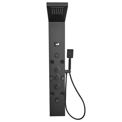 BWE 8-Jet Rainfall Shower Tower Shower Panel System with Waterfall Shower Head Shower Wand in Black