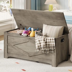 S/L Storage Chest, Wooden Storage Bench with 2 Safety Hinges, Easy Assembly, Modern Style Large Toy Chest for Entryway, Living Room, Bedroom - 1 of 4