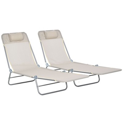 Outsunny Foldable Outdoor Chaise Lounge Chair, 6-Level Reclining Camping Tanning Chair with Breathable Mesh Fabric and Headrest