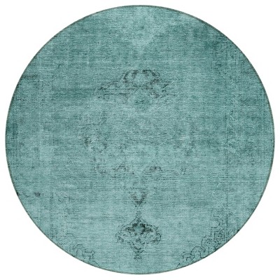Teal Blue Turquoise And Charcoal Oriental Washable Indoor Outdoor Area Rug