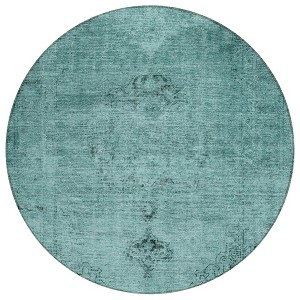 Teal Blue Turquoise And Charcoal Oriental Washable Indoor Outdoor Area Rug - 1 of 4