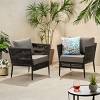 Patio Rope Club Chairs Set Of 2,Patio Arm Chairs  With Square Cushions And Metal Frame,Outdoor Woven Rope Backrest Kitchen Chair-Coolbibila - 3 of 4