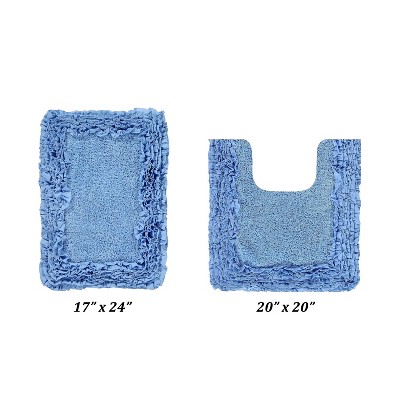Shaggy Border Collection 2-Piece Bath Rug Set 100% Cotton Tufted Weave Ruffle Border Pattern Bathroom Rug for Machine Washable Bathmat