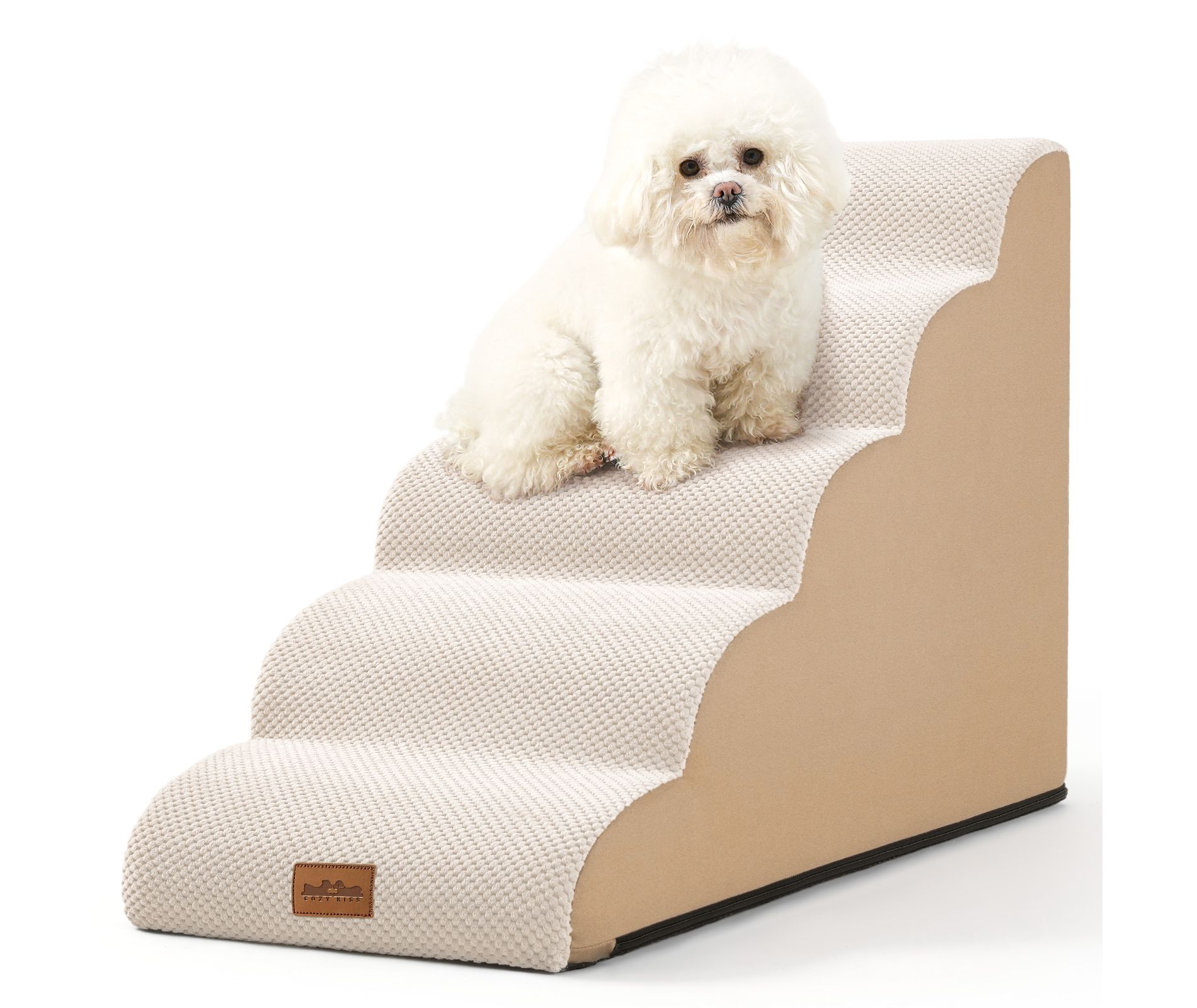 PetSafe Curved Dog Stairs – Foam Ramp for Small Pets, Non-Slip Ladder for Bed & Sofa with Waterproof Cover - Cozy Kiss