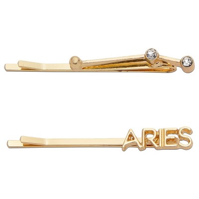 Zodaca 2 Pack Aries Zodiac Hair Pins, Rhinestone Barrettes, Decorative Hair Clips, Cute Hair Accessories for Women Girls (Gold)