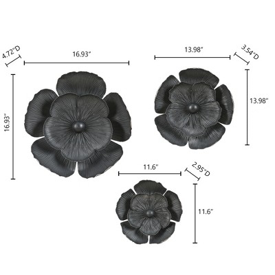 LuxenHome Black and Gold Metal Flower Wall Sculptures Set