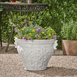 Christopher Knight Home Largo Outdoor Lightweight Concrete Urn Planter with Floral Accents - 1 of 4