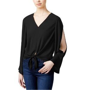 Rachel Roy Womens Tie Front Knit Blouse, Black, X-Large - 1 of 1
