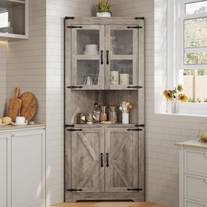 Rustic Farmhouse Tall Corner Cabinet - 18.4" x 26" x 67" Storage Cabinet with Glass Doors - 1 of 4