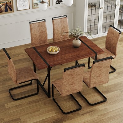 CAVINAS Dining Table Set for 4 Kitchen Table Minimalist Retro Rectangular Dining Table with Textured Top with 4 Chairs