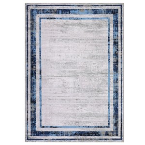 Washable Modern Bordered Rug Non Slip Low Pile Rug Soft Throw Floor Cover Foldable Indoor Carpet for Living Room Bedroom Playroom Nursery - 1 of 4