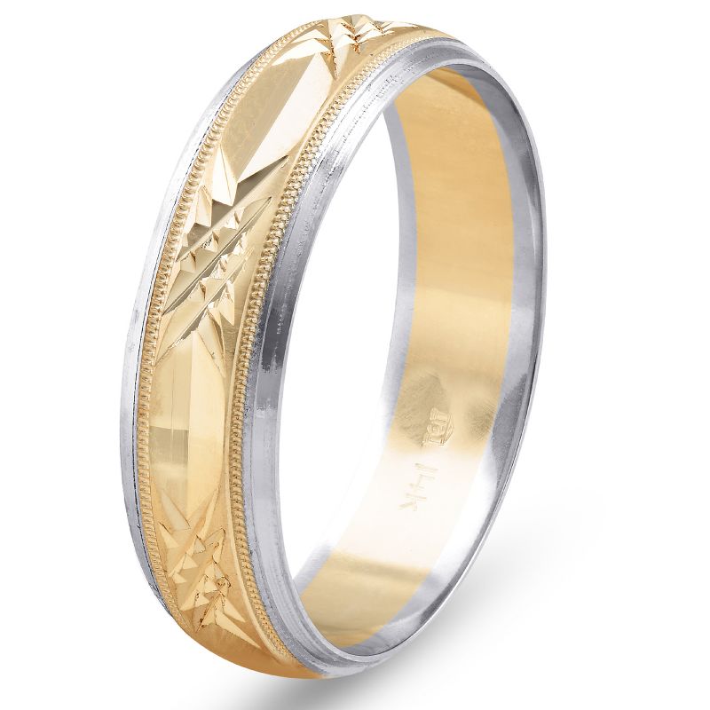 Pompeii3 Mens 14k Gold Two Tone Swiss Cut Wedding Ring Band New, 4 of 6