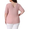 Agnes Orinda Women's Plus Size Ribbed Knit V-Back Pullover Elegant T-shirts - 4 of 4