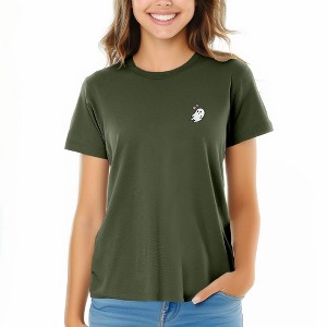 DALIX Heartly Ghost Embroidered Soft Cotton Short Sleeve T Shirt Womens - 1 of 4