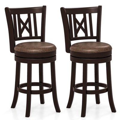 Tangkula Set of 2 Bar Stools 26" Swivel Bar Chairs w/ Footrest Hollowed Backrest