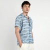 Campus Sutra Men Men's Icy Blue Embroidered Geometric-Lined Shirt - 3 of 4