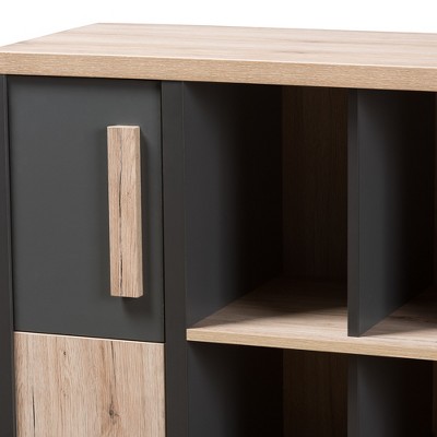 Contemporary Gray and Light Oak 63" Writing Desk with Built-In Shelving