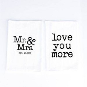 2pk Cotton Mr. and Mrs. Kitchen Towels - Wildwood Landing: Wedding Gift, Typography, 100% Cotton, 30"x30" - 1 of 4