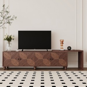 71.65" TV Cabinet with Adjustable Shelves, Modern Entertainment Console with Storage, Mid Century Style Wood Veneer TV Stand for Living Room - 1 of 4