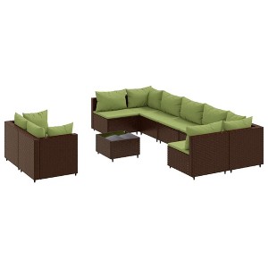 vidaXL 10 Piece Brown Poly Rattan Patio Sofa Set w/Cushions - Outdoor Modular Furniture for Garden, Backyard, Terrace - 1 of 4