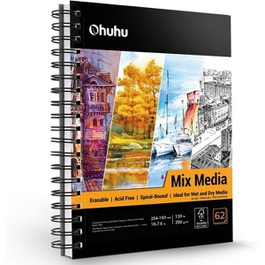 Mix Media Pad, Ohuhu 7"x40" Mixed Media Art Sketchbook, 120 LB/200 GSM Heavyweight Papers 62 Sheets/124 Pages, Spiral Bound Mixed Media Paper Pad - 1 of 4