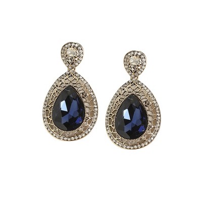 SOHI Women's Sapphire Blue Intricate Teardrop Earrings