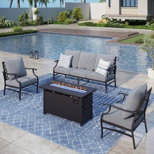 Captiva Designs 4pc Metal Patio Outdoor Conversation Fire Pit Set with Grid-back Armchairs for Garden, Poolside, Backyard - 1 of 4