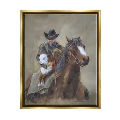 Stupell Industries Ranch Cowboy Western Horse Framed Floater Canvas Wall Art