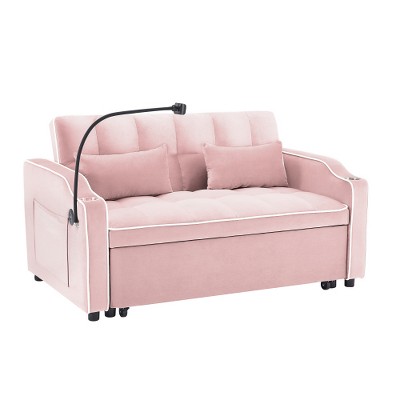 Convertible Sleeper Sofa, Modern Pull Out Sofa Bed, Adjustable Futon Couches With 3 Lengths, Foldable Loveseat With USB Port And Swivel Phone Holder