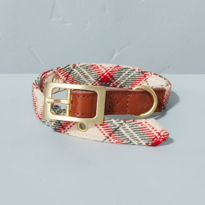 Small Holiday Plaid with Leather Accent Pet Collar Red/Green - Hearth & Hand™ with Magnolia