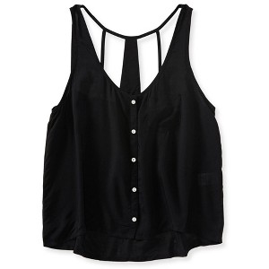 Aeropostale Womens Pocket Woven Tank Top, Black, X-Small - 1 of 2
