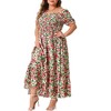 Agnes Orinda Women's Plus Size Floral Short Sleeve Shirred Square Neck Maxi Empire Waist Dresses - 2 of 4
