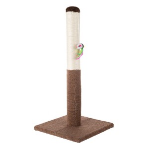 Cat Scratching Post with Carpeted Base – 24.5-Inch Sisal Fabric Scratcher with Hanging Mouse Toy for Adult Cats and Kittens by PETMAKER (Brown) - 1 of 4