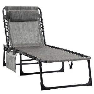 Outsunny Reclining Chaise Lounge Chair, Sun Lounger, Folding Camping Cot, Adjustable Backrest and Removable Pillow, for Patio, Garden - 1 of 4