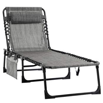 Outsunny Reclining Chaise Lounge Chair, Portable Sun Lounger, Folding Camping Cot, with Adjustable Backrest and Removable Pillow, for Patio, Garden, Beach