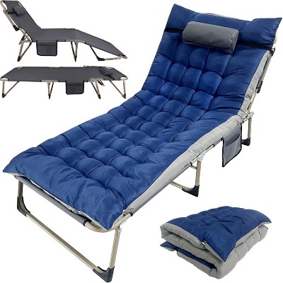 Musment Folding Camping Cot Bed with Pillow, Adjustable 5-Position Folding Chaise Lounge Chair, Portable Guest Bed & Outdoor Folding Sleeping Cots