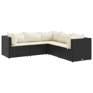 vidaXL Patio Lounge Set with Cushions Sectional Sofa Garden Backyard Poly Rattan - Black and Cream 3x Corner 2x Middle - 1 of 4