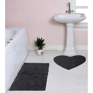 Bell Flower Collection Tufted Bath Rugs, Extra Soft and Absorbent, Non-Slip Bath Mats, Machine Washable Bathroom Mats, 2 Piece Set with Heart, Gray - 1 of 4