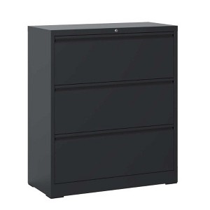 AENKYO 3-Drawer Lateral File Cabinet with Lock - Black Office Filing Cabinet for Legal/A4 Size Documents, Steel Filing Cabinet, Assembly Required - 1 of 4