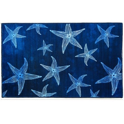 Homefires Starfish Blues Indoor Doormat – 20" x 30", Nautical Accent Mat with Coastal Sea Life Design