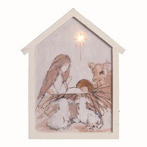 Transpac Wood 14.96 in. Multicolor Christmas Light Up Classic Nativity Manger Decor - 1 of 2