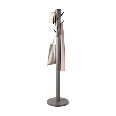Gray Rubberwood Modern Freestanding Coat Rack with 9 Hooks