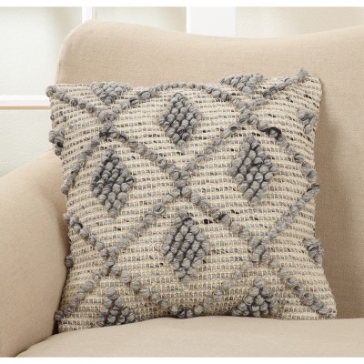 18" Square Wool Blend Throw Pillow with Diamond Weave Pattern