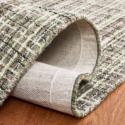 Abstract Brown and Green Handmade Tufted Wool Rug, 6' x 6'