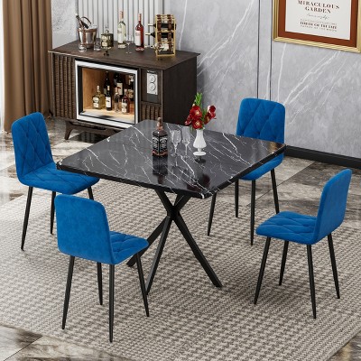 VYNXARIA Square Dining Table Set, Modern Square Dining Table for 4 , Faux Marble Tabletop, Coffee Table for Kitchen Dining Room, Office, Save Space