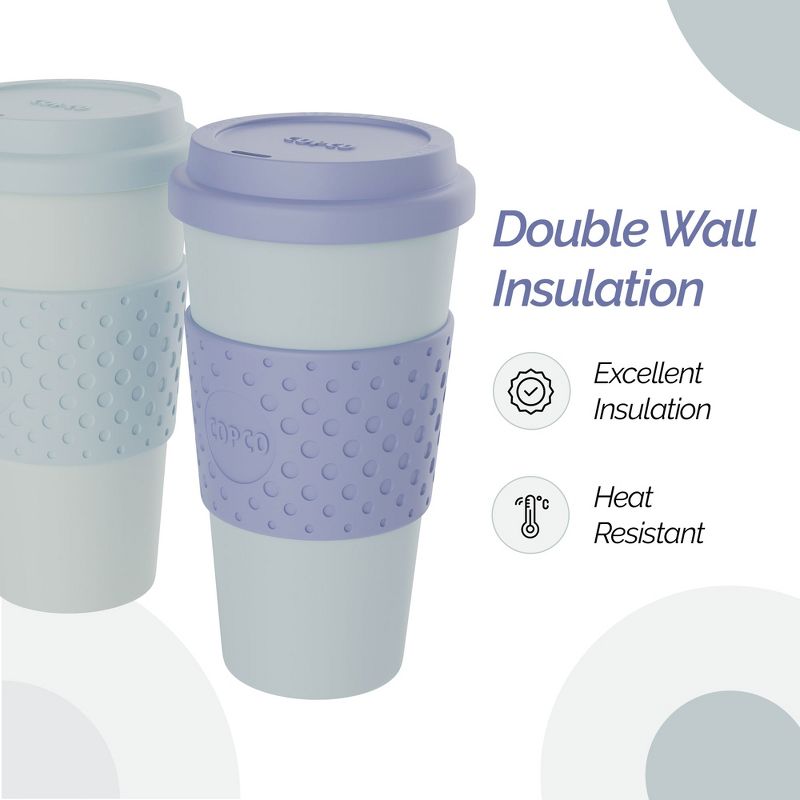 Copco Acadia To Go Mug Set of 2, 16 Ounce Reusable Coffee Cups with Lids, Durable & BPA-Free, Travel Mugs Double-Wall Insulation, 3 of 8