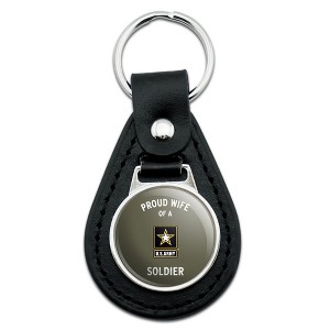 U.S. Army Proud Wife Of A Soldier Black Leather Keychain - 1 of 4