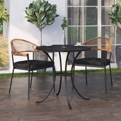 3pc Outdoor Dining Set with Wicker Arm Chairs & Cushions - Black/Natural - TK Classics