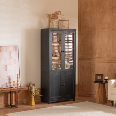 LunaLulinlk 74.5'' Tall Display Cabinet with Glass Doors, Modern Style China Cabinet, Curio Cabinet, Black